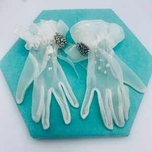Vintage Bridal Gloves Ruffle & Faux Pearls